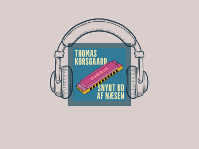 Bogforside med hørebøffer på.